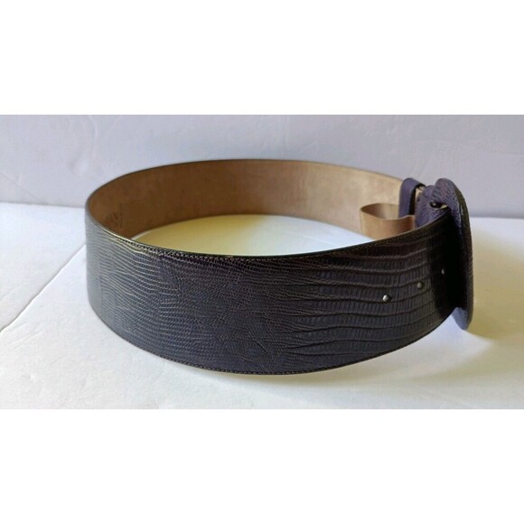 Donna Karan Leather Wide Belt MADE in ITALY Genuine Leather Deep Purple Vtg New - Picture 9 of 10